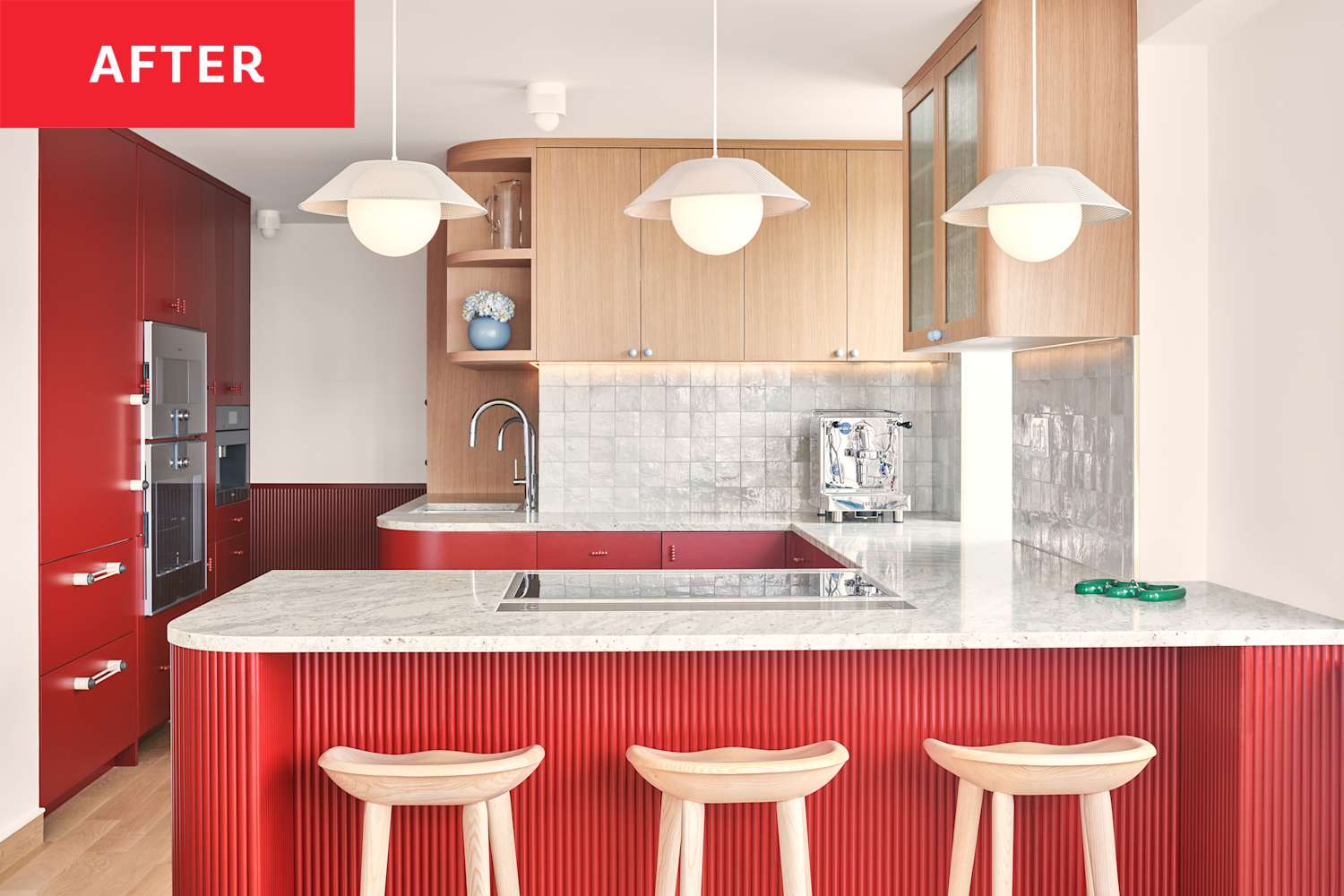 An “Outdated” Beige Kitchen Gets a Bold, Bright Red Makeover